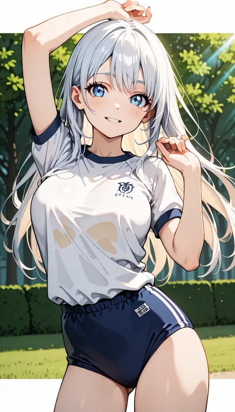(score_9, score_8_up, score_7_up), source_Anime, absurd_res, white, blue, black, 1girls, solo, multiple girls, upper body, super fine illustration, an extremely delicate and beautiful, best quality, masterpiece, 8K, spring setting, on the school Athletic F...