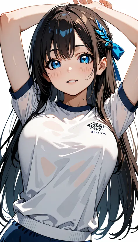 (score_9, score_8_up, score_7_up), source_Anime, absurd_res, white, blue, black, 1girls, solo, multiple girls, upper body, super fine illustration, an extremely delicate and beautiful, best quality, masterpiece, 8K, spring setting, on the school Athletic F...