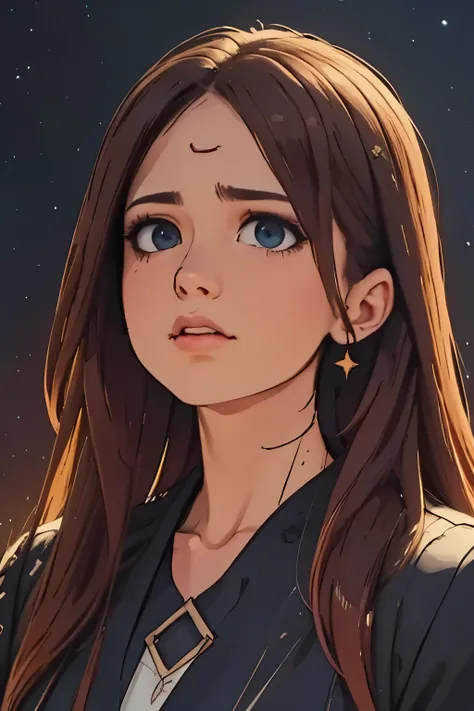 lost in contemplation under night sky, detailed portrait of pensive person, gazing upward, starry night sky in background, atmospheric lighting, moody colors, cinematic, dramatic, chiaroscuro, oil painting, 4K, ultra-detailed, photorealistic