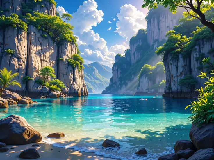 realistic paradise POV shot, near Colon Prawan Philippines, Blue water and limestone
