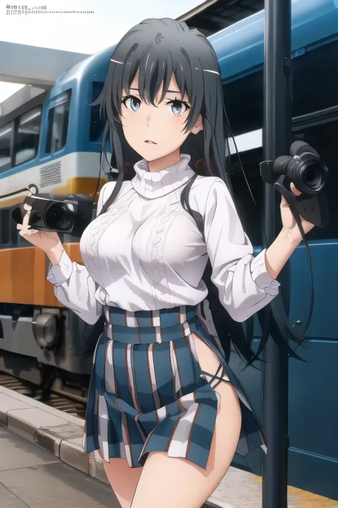 nice smilesの20歳の成人女性,Please draw long black hair,Big BreastsをさらにBig Breastsに描いて下さい,Big Breastsでもウエストが細い,nice smiles,Can you draw a woman looking at a train,draw a woman waiting in front of the car in front of you,東京の地下鉄ホームでwaiting for the train女性は描けますか, ,c...