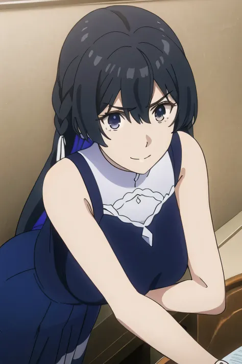 Can you draw a long dark blue dress,A woman with a lovely smile,Big Breastsでもウエストが細い,{{X}},draw her eXpression more delicately,walking alone, city tour ,,(((She wears casual tourist style clothes))), I have a SLR camera ,(Let's draw a more delicat...