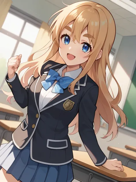 score_9, score_8_up, score_7_up, source_anime,，nsfw，
 tsumugikotobuki , 
Tsumugi Kotobuki, Young Girl，Petite，long hair, blue eyes,  Gold, Thick eyebrows, smile，doya face，
sakuragaoka high school uniform, school uniform, uniform, blazer, shirt, white shirt,...