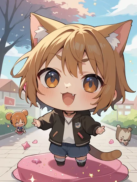 score_9, score_8_up, score_7_up, score_6_up, source_anime, tag1, tag 2, nsfw，( chibi:1.4)， chibiねこ，Illustration of a girl in the human form of a Meow Maine Coon cat, , shaped like a human，but the ears and tail above the head、and still has cat-like characte...