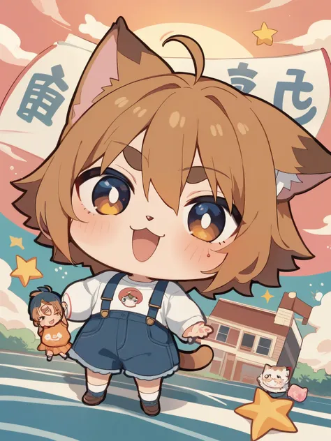score_9, score_8_up, score_7_up, score_6_up, source_anime, tag1, tag 2, nsfw，( chibi:1.4)， chibiねこ，Illustration of a girl in the human form of a Meow Maine Coon cat, , shaped like a human，but the ears and tail above the head、and still has cat-like characte...