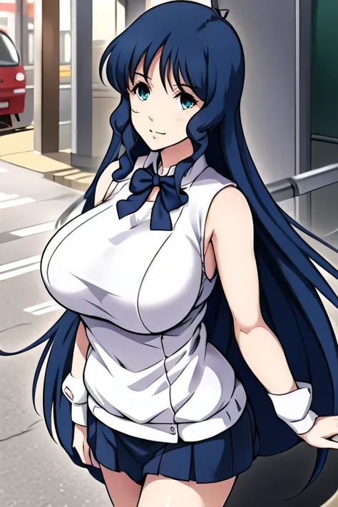   dark blue long hair ，White Outfit ，Housewife with an erotic face,,nice smiles，Big Breastsでもウエストが細い，Can you draw a woman looking at a train，draw a woman waiting in front of the car in front of you，東京の地下鉄ホームでwaiting for the train女性は描けますか， ,congestion,waiti...