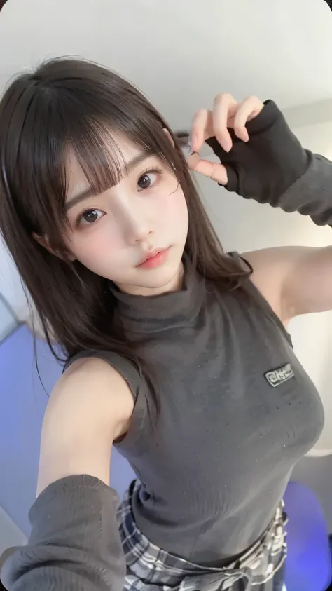cute knitted clothes、Red-rimmed glasses、slender body line、Tight waist、((accentuated breasts、Breast bag))、((Very cute expression))、(Detailed right hand:1.3)、(detailed eyes and faces between desks:1.2)、Highest Quality、best quality、masterpiece、(beautiful smal...