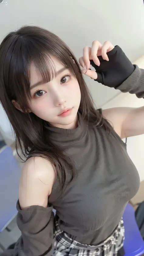 cute knitted clothes、slender body line、Tight waist、((accentuated breasts、beautiful breasts、Breast bag))、((Very cute expression))、(detailed hands:1.3、perfect right hand:1.3)、(detailed eyes and faces between desks:1.2)、Highest Quality、best quality、masterpiec...
