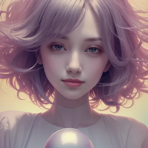 382 (20 year old woman),(short hair),(gentle smile),(high quality photos),( cinematic pictures playing on the lawn ),(colorful),(Crystal Ball),((contrast between light and shade))