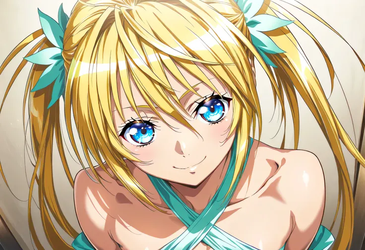 masterpiece, Highest Quality, newest, high definition, 1 girl on break day, Yokota Mamoru Style,motion line floating on impact,very straight nose, slim,thin face,perfect nose,staring at the viewer,charming smile、(Face close-up 1.4)、Tsukiumi (Sekirei) Wag...