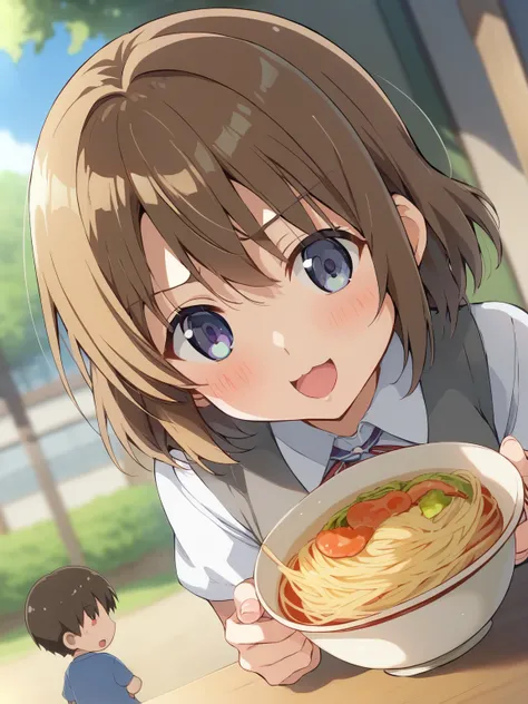 score_9, score_8_ up, score_7_ up, score_6_ up, score_5_ up, anime，nsfw，uncensored，( chibi:1.3)，緑色の目を大きく開けた灰色と黒のcat絵を描いてください ,  ramen.  ramenには卵が含まれています , Mushrooms and other vegetables . catは箸を持っている　Of that image　cat ( Please make sure they fit in the fra...