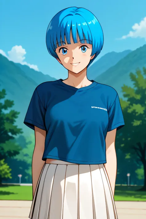 Score_8_up, Score_7_up, break, masterpiece, best_quality ,Ultra-realistic 8kCG,masterpiece,Smile, short boyish hair,((blue bob boyish cut)),outdoor,AOI YUME Masakazu Katsura drowning,anime,(1 person), AOI YUME ,close mouth , slit eyes ,ALMOND EYE,alone, ((...