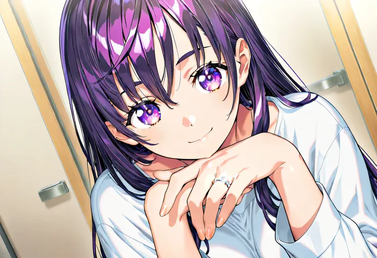 masterpiece, Highest Quality, newest, high definition,  1 girl on break day, Yokota Mamoru Style,motion line floating on impact,very straight nose，  slim,thin face,perfect nose,staring at the viewer,charming smile、(顔up:1.core_9, score_8_up, score_7_up, gam...