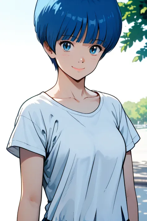 Score_8_up, Score_7_up, break, masterpiece, best_quality ,Ultra-realistic 8kCG,masterpiece,Smile, short boyish hair,((blue bob boyish cut)),outdoor,AOI YUME Masakazu Katsura drowning,anime,(1 person), AOI YUME ,close mouth , slit eyes ,ALMOND EYE,alone, ((...