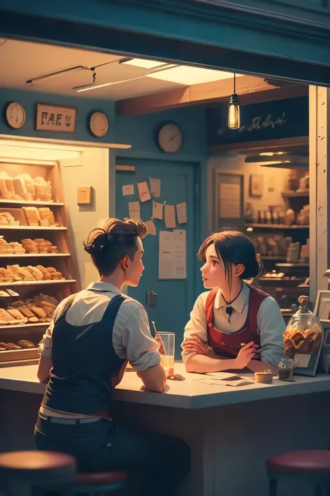 Inspired by Edward Hopper's 'Nighthawks,' this scene depicts an ice cream parlor immersed in the nocturnal quiet of a deserted city. Behind a large glass window, the shop emanates a warm and welcoming light, in stark contrast to the dark and streets outsi...