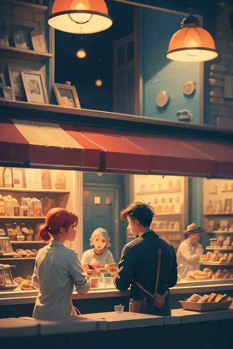 Inspired by Edward Hopper's 'Nighthawks,' this scene depicts an ice cream parlor immersed in the nocturnal quiet of a deserted city. Behind a large glass window, the shop emanates a warm and welcoming light, in stark contrast to the dark and streets outsi...