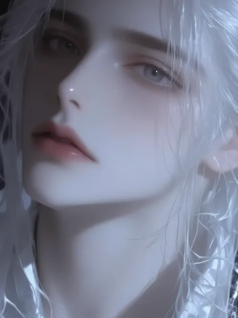 a handsome man with long hair antique black hair,a handsome man with long hair, an ancient brunette in a fairy-looking white Hanfu, traditional Chinese clothing , Double eyelids,Japanese Manga Style,The throat is obvious