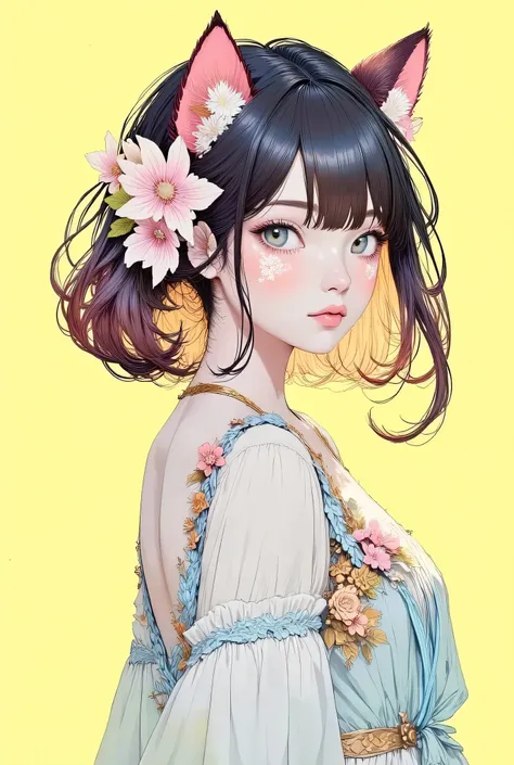 Collage Image 、Psychedelic、Highest Quality, masterpiece,high accuracy,ultra high definition, ((Full body view of a beautiful girl )) 、Gundam style, Surreal Composition、negative , crooked, weird, Fun random hair colors、Delicate details that accentuate beau...