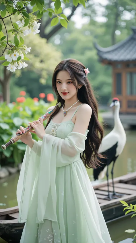 Prompt word:
character name:Horai Fairy,Surreal romantic idea photo photo in 32k quality,Ultra HD, the best picture quality,Close-up front face portrait,Looking at the camera,Laughing Bai Meisheng。, dynamic and beautiful atmosphere。Appearance and Face S...