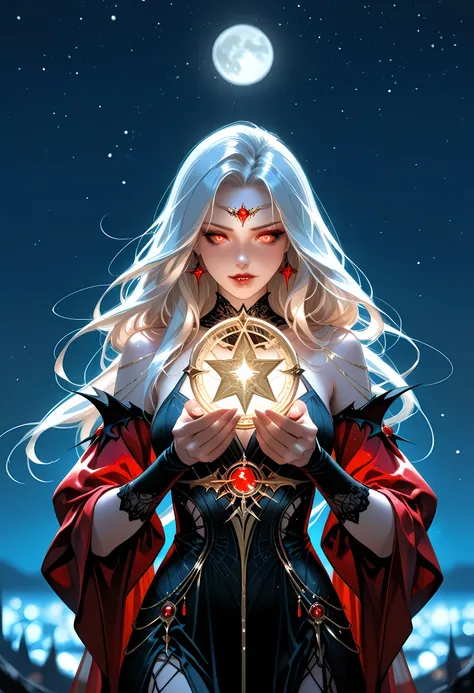 a picture of an epic beautiful female vampire, ghostly beauty, wearing transluminescent dress, black silk dress, intricate dress, transluminescent dress, transparent dress, red sleeves, epic beautiful female vampire, pale skin perfect body, ghostly beaut...