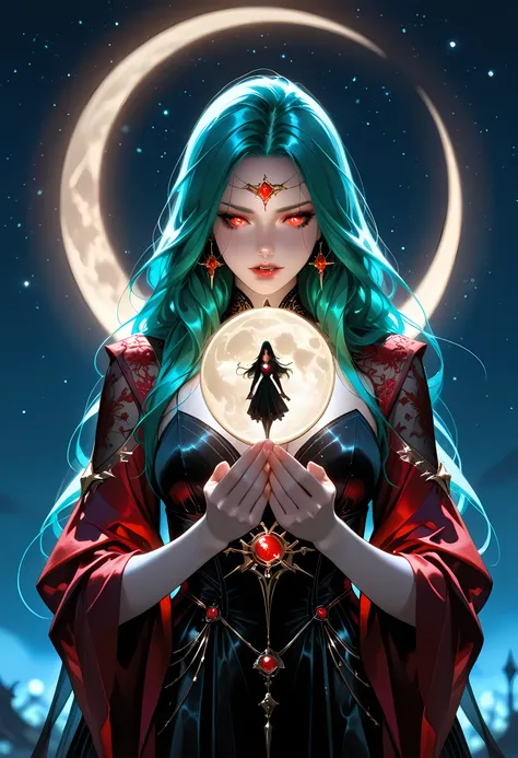 a picture of an epic beautiful female vampire, ghostly beauty, wearing transluminescent dress, black silk dress, intricate dress, transluminescent dress, transparent dress, red sleeves, epic beautiful female vampire, pale skin perfect body, ghostly beaut...