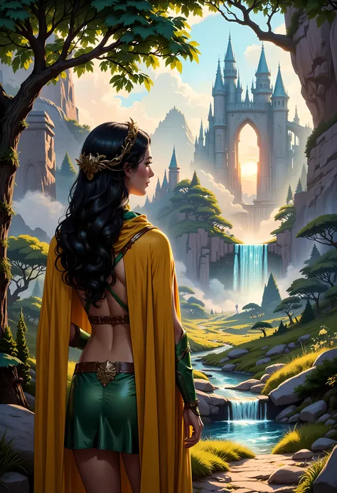picture of druid grove in a fantasy desert canyon and its druid warden observing all, casting nature's magic, (intricate details, Masterpiece, best quality), human female druid, full body (intricate details, Masterpiece, best detailed), exquisite beautiful...