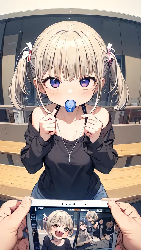 One big girl middle-aged man The dildos are hitting my face obscene sound effect speech bubble motion line floating on impact and is wearing clothes fisheye lens