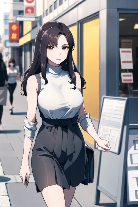 {{x}},draw her expression more delicately，walking alone，    city tour    ,，（（（She is dressed in a casual tourist style）））， I have a SLR camera  ,（Let's draw a more delicate look），（sleeveless wool sweater），（ Pleated Legs，white panties），（That work is enough ...
