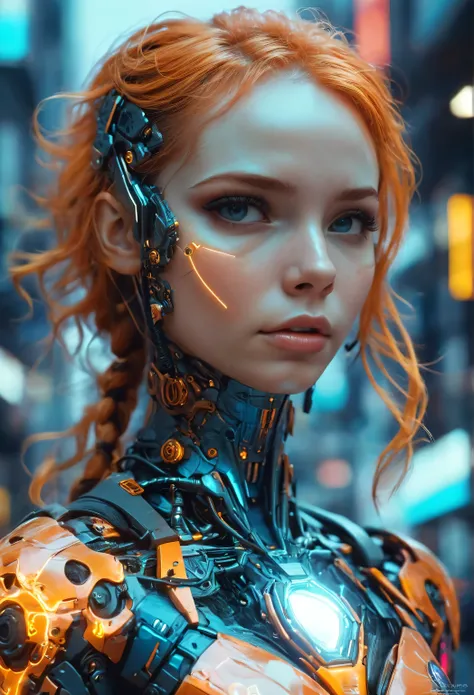 detailed cyberpunk portrait (person see), futuristic neon reflective clothing, Sci-Fi, robot parts , Incredibly detailed photography x} Ismail Inceoglu Dragan Bibin Hans Thoma Greg Rutkowski Alexandros Pyromallis Nekro René Margitte illustrated, perfect...