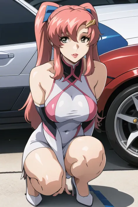 can you draw a figure standing in front of Gundam，nice smiles，Big BreastsをさらにBig Breastsに描いて下さい，My nipples are pointed、It's see-through when it's wet，Faces are very important，（（（I'm with a kitten）））， squatting  ，Playing with kittens ，I have a cute cat near...