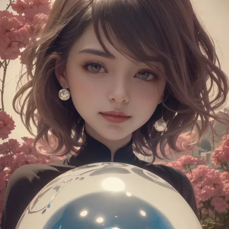 382 (20 year old woman),(short hair),(gentle smile),(high quality photos),( cinematic pictures playing on the lawn ),(colorful),(Crystal Ball),((contrast between light and shade))