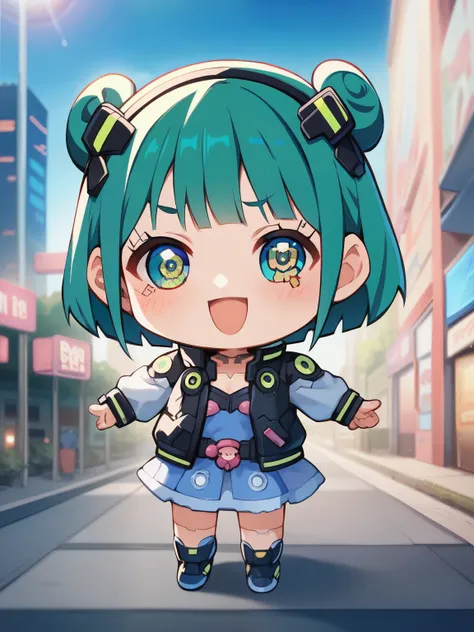 score_9, score_8_ up, score_7_ up, score_6_ up, score_5_ up, anime,nsfw, uncensored ,( chibi:1.3),A very young and cute girl from the anime girl is standing in front of a building wearing a dress and headband, digital Cyberpunk Anime Art , デジタル Cyberpunk...