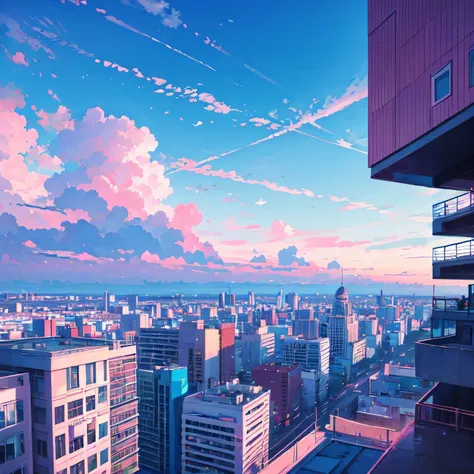 Scenery, city, blue-pink pastel, sky 