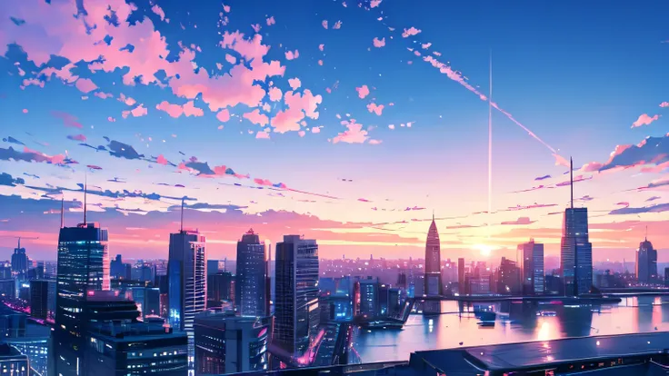 Scenery, city, blue-pink pastel, sky, 8K resolution , 8K Wallpaper