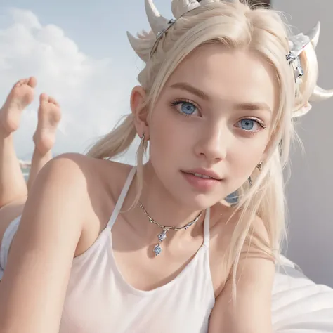 (masterpiece, high quality, best quality:1.3),
bowsette, , , slender girl, Baby face, pink lips, ish girl, (blonde hair:1.1), (white horns:1.2), (pointy ears:1.1), (blue eyes:1.2), (ponytail:1.1), spiked shell, tail, nail polish, fang, perfect teeth, (crow...
