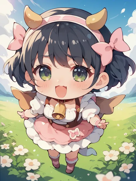 score_9, score_8_ up, score_7_ up, score_6_ up, score_5_ up, anime,nsfw, uncensored ,( chibi:1.5),Dairy cow girl,乳牛化したgirl,girl,my breasts swell so much,milking,cowbell,Pretty Cure Style,glitter,