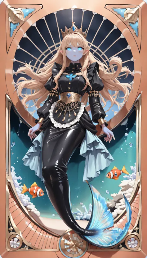 high details, best quality, 16k, ultra detailed, masterpiece, best quality, ((art deco style: 1.5)), full body, ultra wide shot, RAW, photorealistic, fantasy art, dnd art, rpg art, realistic art, an ultra wide picture of a mermaid princess in steampunk tim...