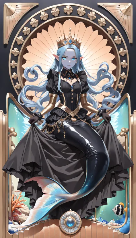 high details, best quality, 16k, ultra detailed, masterpiece, best quality, ((art deco style: 1.5)), full body, ultra wide shot, RAW, photorealistic, fantasy art, dnd art, rpg art, realistic art, an ultra wide picture of a mermaid princess in steampunk tim...