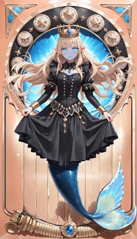 high details, best quality, 16k, ultra detailed, masterpiece, best quality, ((art deco style: 1.5)), full body, ultra wide shot, RAW, photorealistic, fantasy art, dnd art, rpg art, realistic art, an ultra wide picture of a mermaid princess in steampunk tim...