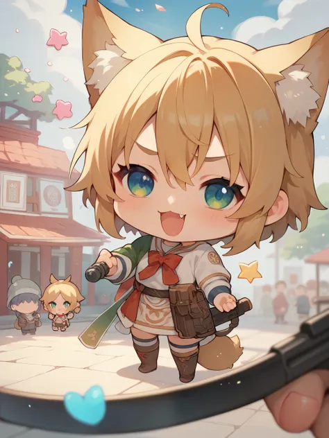 score_9, score_8_ up, score_7_ up, score_6_ up, score_5_ up, anime,nsfw, uncensored ,( chibi:1.5),An anime-style picture of a little wolf girl wearing a Jedi Master costume,Hold a light sabre, bid,depth of field,Kyoani Style,glitter,