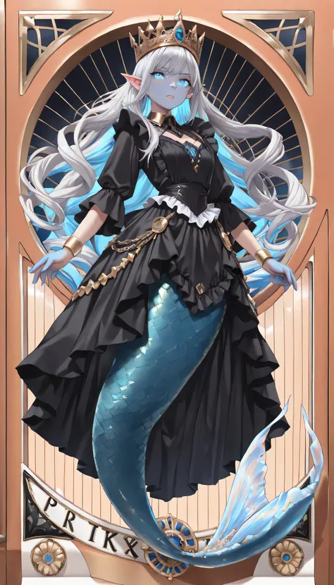 high details, best quality, 16k, ultra detailed, masterpiece, best quality, ((art deco style: 1.5)), full body, ultra wide shot, RAW, photorealistic, fantasy art, dnd art, rpg art, realistic art, an ultra wide picture of a mermaid princess in steampunk tim...