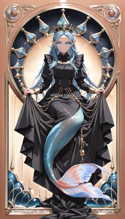 high details, best quality, 16k, ultra detailed, masterpiece, best quality, ((art deco style: 1.5)), full body, ultra wide shot, RAW, photorealistic, fantasy art, dnd art, rpg art, realistic art, an ultra wide picture of a mermaid princess in steampunk tim...