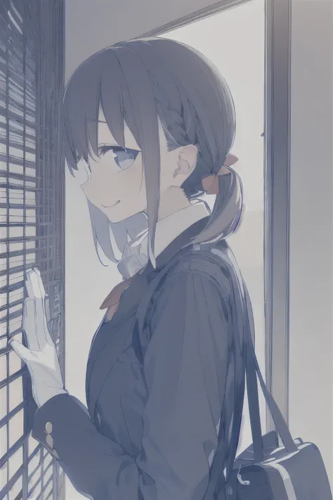 masterpiece, Highest Quality, 1 girl, (((chest元クローズアップ))), ((pretty eyes)), gloves, hair accessories, uniform, stares at viewers, solo, chest, from the side, uniform, cross hands behind back, satchel, Evil Smile,
おおきなchest