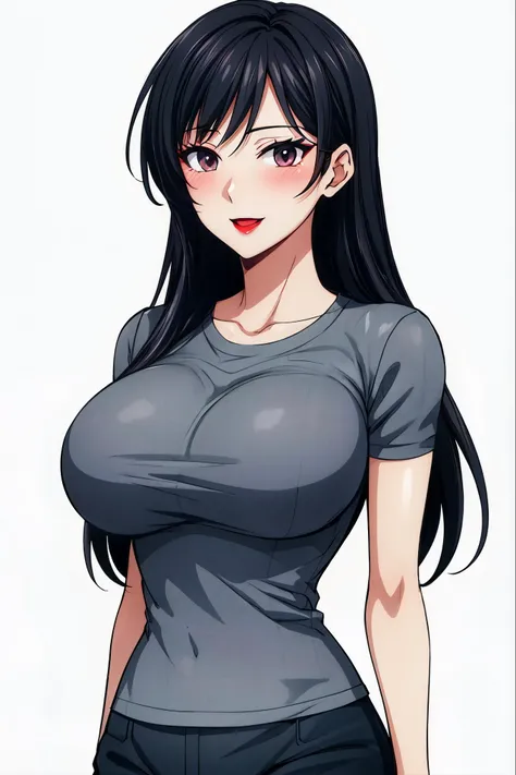 1 milf,long black hair, very big breasts, very blushing, smiling, very horny, sexy body, red lips, 4K quality, sixpack 