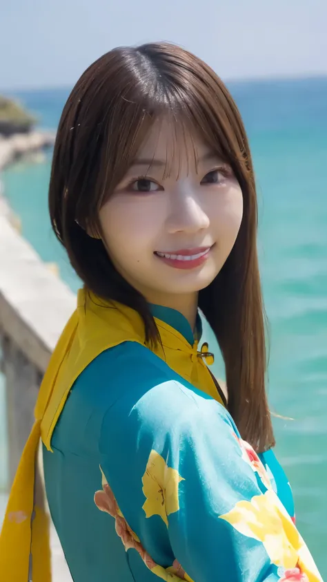 (((photorealistic))), ((realistic)), ((Super fine face)), cheongsam, upper body, looking at viewer, Front view
She's in a beautiful sea, she has long dark hair , She does sexy poses,the sun is shining