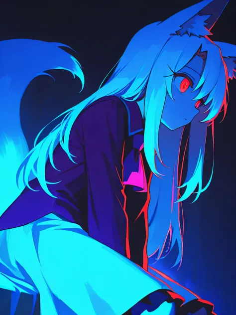 1girl,  animal ear fluff, animal ears, between legs, red eyes, white hair, fox ears, fox girl, fox tail, closed mouth,  hand between legs, long hair, long sleeves, looking at viewersilver hair,  sitting, solo, long hair, tail, very long hair, simple backgr...