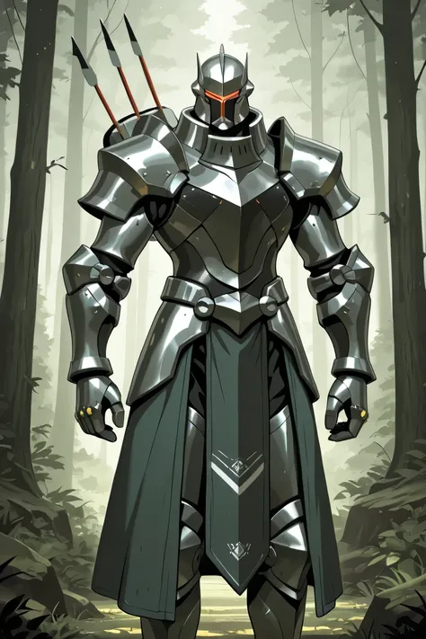 line-art, best quality, 1 man, iron woodcutter, metal clothes, forest