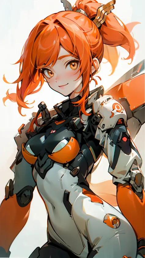 one girl、solo、orange eyes、 redhead、ponytail、armor、bodysuit、Upper Body Closeup、smile