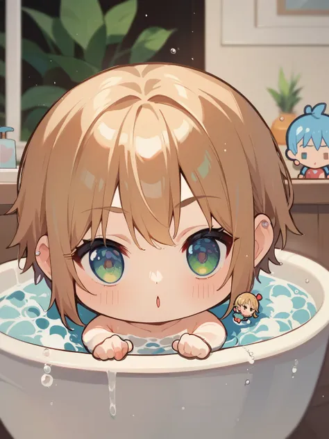 score_9, score_8_ up, score_7_ up, score_6_ up, score_5_ up, anime，nsfw， uncensored，( chibi:1.5)， Annie is taking a bath，Bubble:1.4，Kyoani Style，glitter，