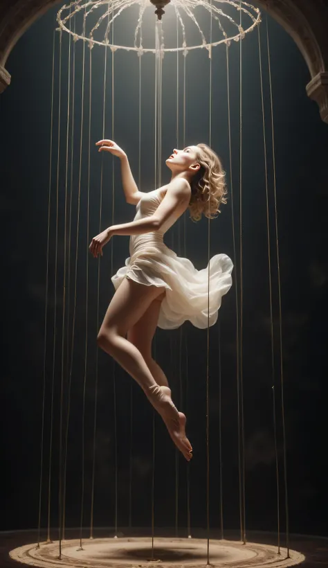 Dancing held up by puppet strings.